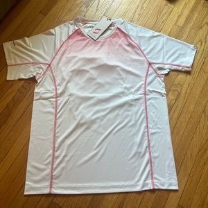 Savalino bowling mens XL dry fit red and white shirt new with tags